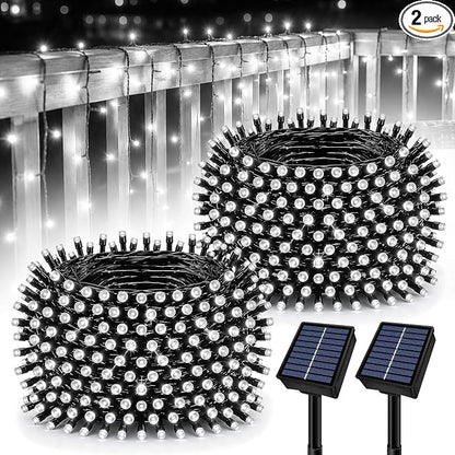Solar String Lights Outdoor 2 Pack Total 66FT 200LED Solar Fairy Lights Waterproof 8 Modes Twinkle Solar Lights for Patio, Garden Yard Party Wedding Tree Christmas Halloween Decoration, White