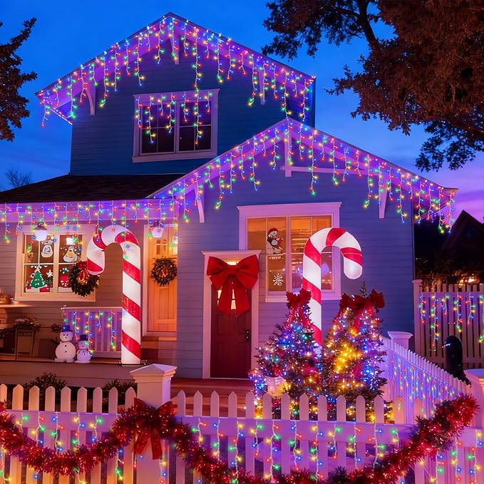 YEGUO 33ft 400 LED Icicle Christmas Lights Outdoor Waterproof, 80 DropsIcicle Light Indoor, 8 Modes Icicle Xmas Lights with Memory Timer(Multicolor)