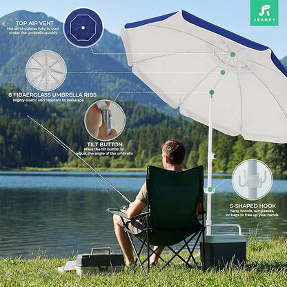 JEAREY 6.5ft Sun Shade Umbrellas, Portable Umbrella with Stand, Lightweight Sun Protection Free Standing Sport Umbrella for Outdoor Sports, Camping, Fishing, Patio, Beach, Royal Blue