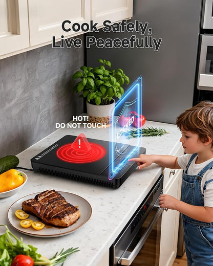 Portable Induction Cooktop 20 Temperature & Power Levels,1800W Single Burner Electric Cooktop with 6.8 inch Heating Coil, Hot Plate with Timer