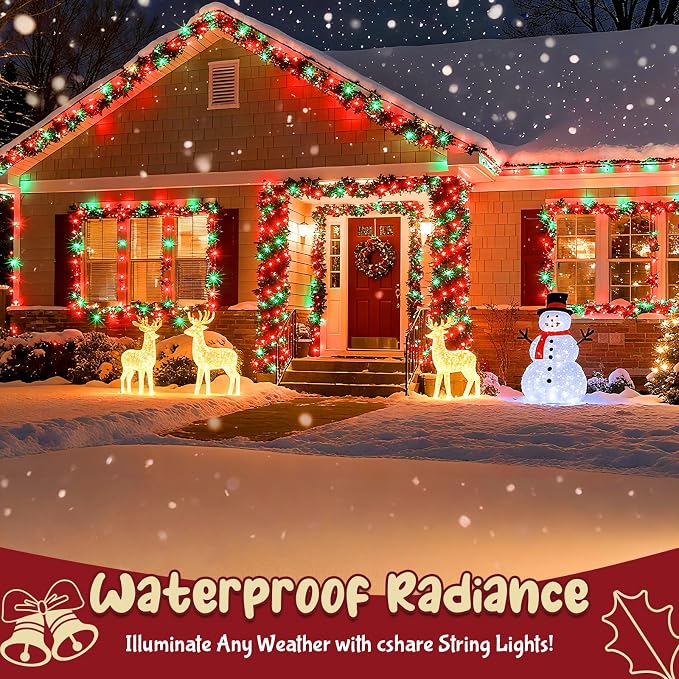 cshare Red and Green Christmas Lights Outdoor Waterproof 9.8ft 30 LED, String Lights Battery Operated with Timer Clear Wire for Indoor & Outdoor Christmas Decorations Garland Party Garden