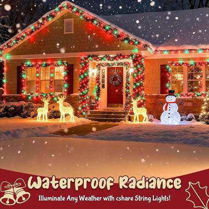 cshare Red and Green Christmas Lights Outdoor Waterproof 9.8ft 30 LED, String Lights Battery Operated with Timer Clear Wire for Indoor & Outdoor Christmas Decorations Garland Party Garden