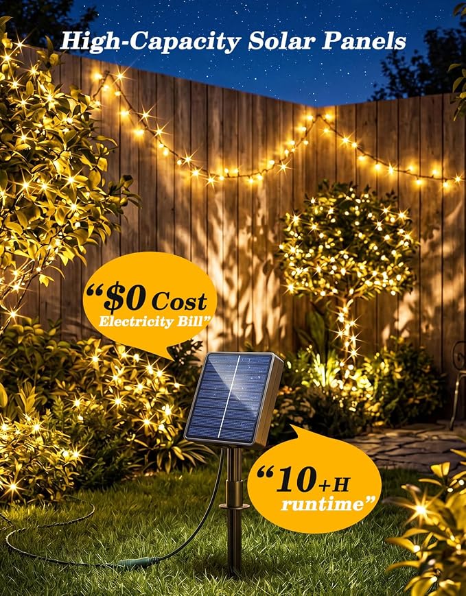 2 Pack 100LED Solar Christmas String Lights Outdoor Waterproof | Total 66FT Twinkle Lights with 8 Lighting Modes Remote for Outside Christmas Trees Decorations, Warm White