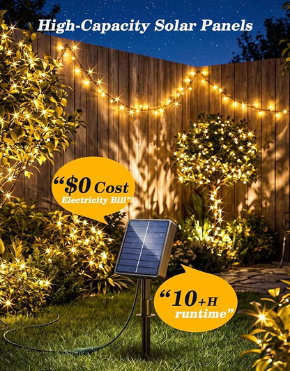 2 Pack 100LED Solar Christmas String Lights Outdoor Waterproof | Total 66FT Twinkle Lights with 8 Lighting Modes Remote for Outside Christmas Trees Decorations, Warm White