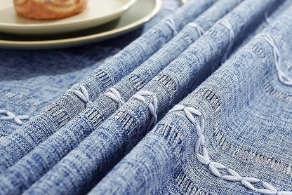 Chassic Rectangle Tablecloth 54 x 72 Inch, Farmhouse Boho Linen Table Cloths, Wrinkle Free & Washable Tablecloths for Small Dining Tables, Summer Kitchen Decor – Hemstitch Blue