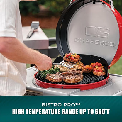 Charbroil 3-in-1 Dual Fuel Outdoor Bistro Pro Electric Grill & Griddle + Charcoal Mode BBQ, Red - 25302146