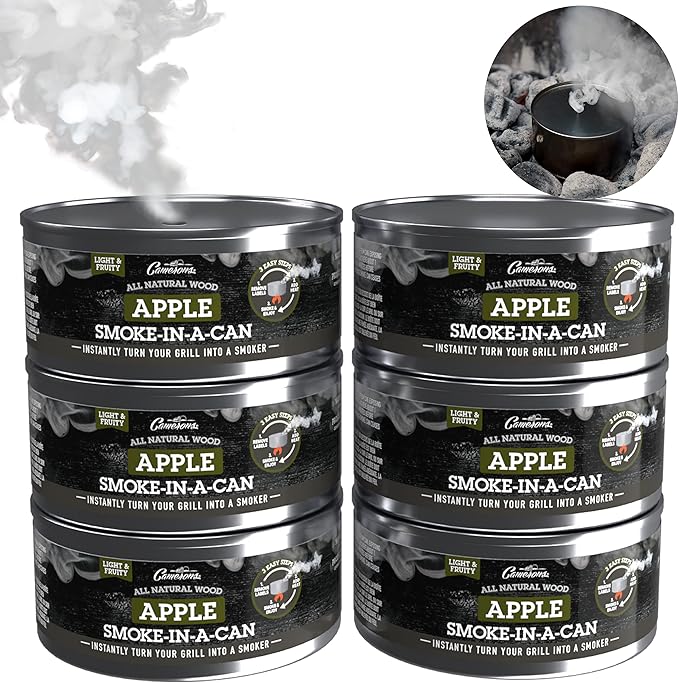 Camerons Smoking Wood Pellets - Instant Disposable Smoke Box Cans Turn Any Grill into a Smoker (Apple)- Value 6 Pack Gift Set of All Natural BBQ Wood