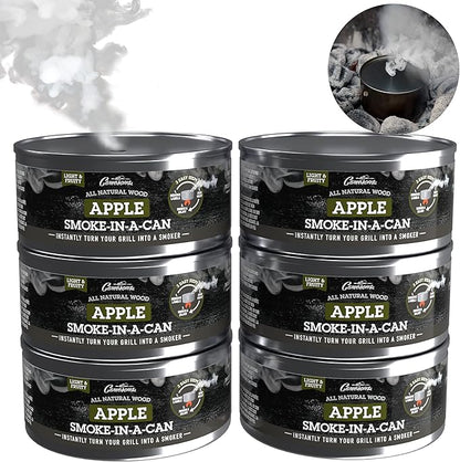 Camerons Smoking Wood Pellets - Instant Disposable Smoke Box Cans Turn Any Grill into a Smoker (Apple)- Value 6 Pack Gift Set of All Natural BBQ Wood