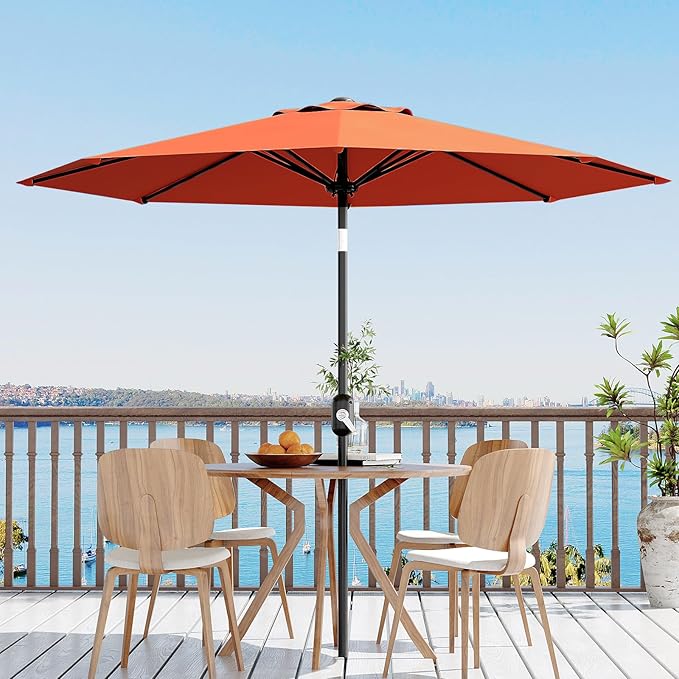 Garvee 10 ft Outdoor Patio Umbrella 8 Sturdy Ribs Outdoor Table Umbrella with Crank Lift & Push Button Tilt - UV Protection Waterproof Market Umbrellas for Pool, Deck, Yard, Garden, Orange