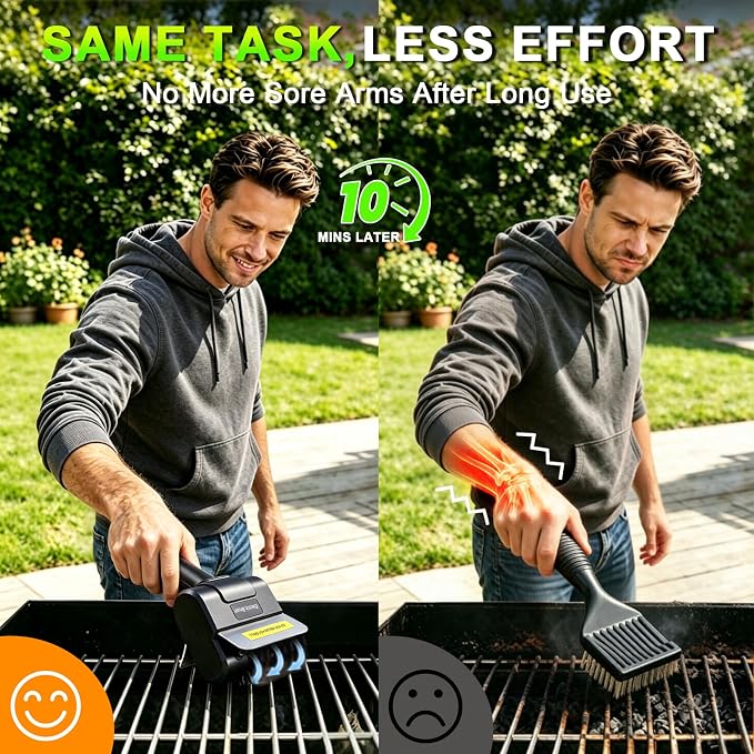 BBQ Electric Grill Brush for Outdoor Grill, Electric Grill Cleaner Brush | 1100RPM electric bbq grill brush with Dual Safety Lock, Splash-Proof Grill Cleaning Brushes Scrubber, 2 Stainless Steel Heads