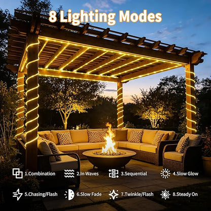 Solar Rope Lights Outdoor Waterproof 33FT 100LED with Timer, Upgraded Solar Panel with Higher Conversion Rate & Waterproof Ring, Solar String Lights 8 Lighting Modes for Patio Garden Yard Decorations