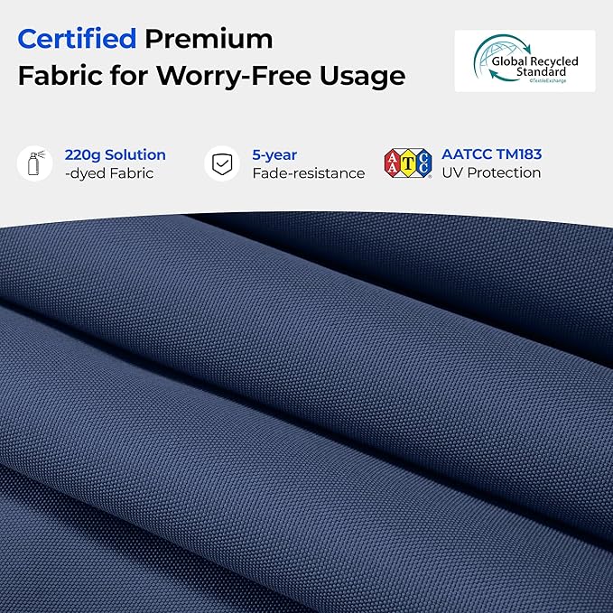 HOMSHADE 9FT 3-Tier Solar Patio Umbrella Heavy Duty,Vented Market Table Umbrella Windproof with 32 LED Lights,UPF50+,5-Year Fade Resistant,8 Thicker Ribs for Pool,Lawn,Garden,Deck (Navy Blue,No Base)