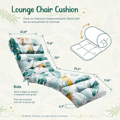 2 Pack Outdoor Chaise Lounge Chair Cushion 75.1 x 22.8 x 4.7 Inches 100% Waterproof Replacement Cotton Patio Pool Lounge Chair Cushion for Outdoor Furniture with Ties,Yellow-Green Leaf