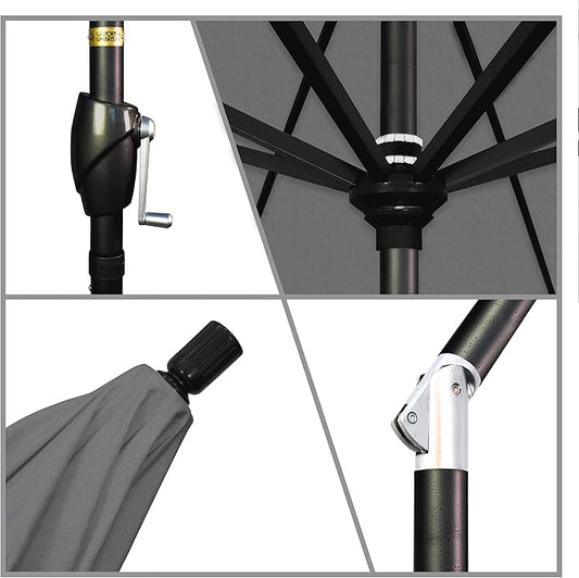 California Umbrella 9' Rd Pacific Trail Series Aluminum Patio Umbrella, Crank Lift, Push Button Tilt, Black Finish, Sunbrella Charcoal Fabric