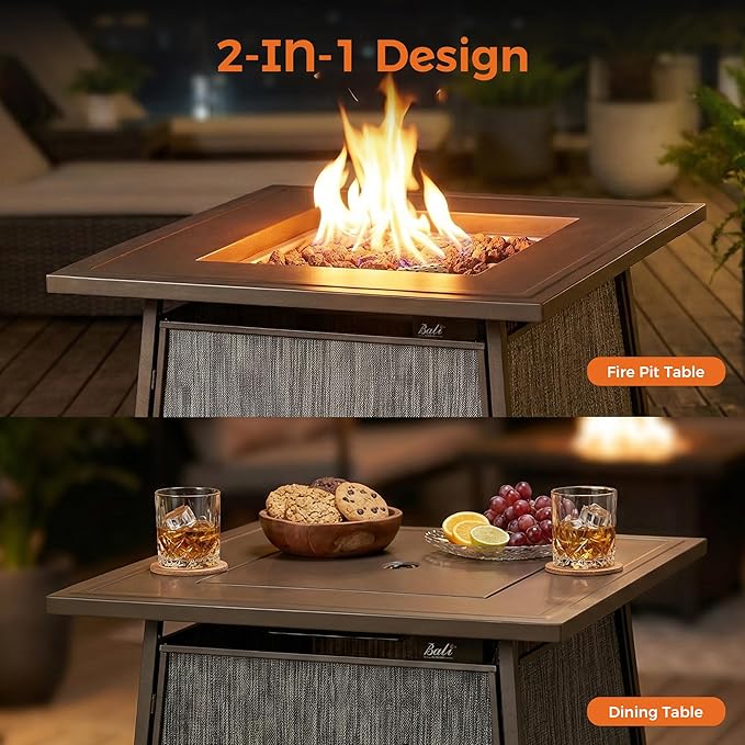 BALI OUTDOORS 50,000 BTU Propane Fire Pit Outdoor, 28 inch Propane Fire Pit Table Square, Gas Firepits for Outside Patio, Garden, Backyard