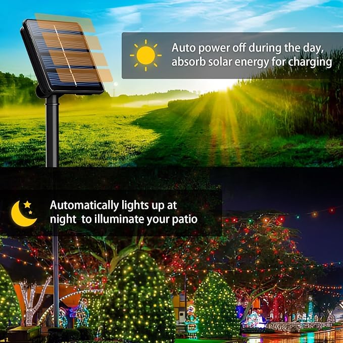 SyouHome 4-Pack Solar String Lights, 400 LED Extra-Long 156Ft Solar Christmas Lights Outdoor Waterproof, 8 Modes Multicolor Led Christmas Lights for Garden, Patio, Wedding, Christmas Decorations
