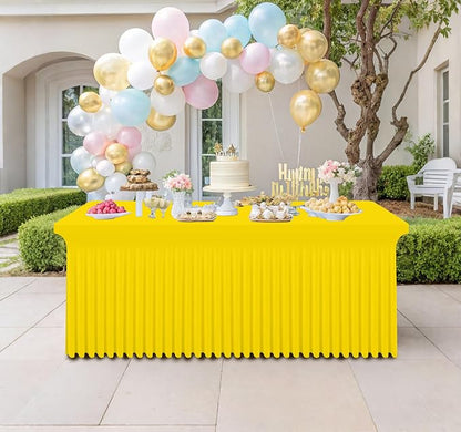 Smiry 2 Pack Spandex Elastic Fitted Table Cloth Skirt for 8FT Table | Stretch Washable Table Cloth, Banquet Table Cover for Wedding, Party, Indoor & Trade Shows, (Yellow, 96Lx30Wx30H)