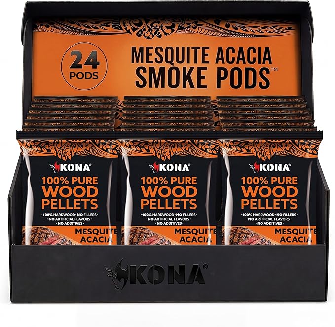 Kona Smoke Pods Mesquite Acacia Pellets Intended for Ninja Woodfire Grill, 24 Stay-Fresh - Sealed Single-Use Pouches for No-Mess Smoking Sessions
