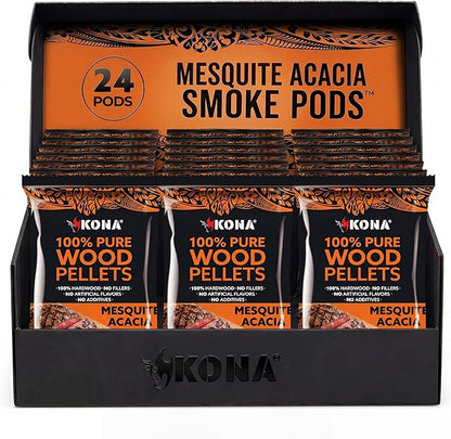 Kona Smoke Pods Mesquite Acacia Pellets Intended for Ninja Woodfire Grill, 24 Stay-Fresh - Sealed Single-Use Pouches for No-Mess Smoking Sessions