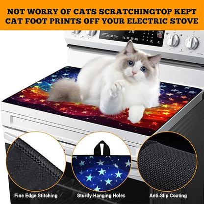 Multi-Design Stove Cover for Glass/Electric Stoves - 3-in-1 Heat-Resistant Protector Mat, Non-Slip Drying Rack 28"x20" (Star Ocean)