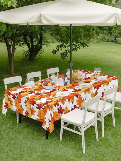 Fall Tablecloth with Umbrella Hole and Zipper Fall Leaves Pumpkin Rectangle Outdoor Tablecloths 54x80 Outside Table Cloths Autumn Harvest Patio Table Cover for Fall Thanksgiving Outdoor Picnic Garden