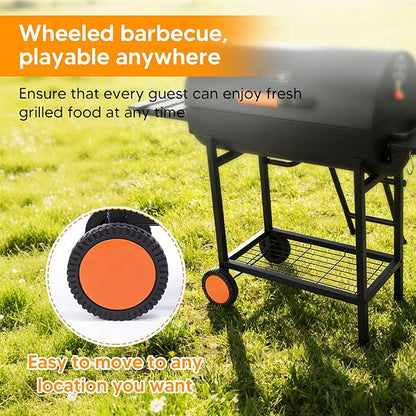Extra Large Charcoal BBQ Barrel Grill 871 Square Inches Cooking Area Barrel Charcoal Grill with 2 Foldable Side Tables for Backyard Camping Patio Parties and Picnics
