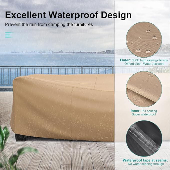 Waterproof Outdoor Patio Furniture Covers 102"L×74"W×28"H Brown | Rain, Dust & UV Protection; Heavy-duty Oxford Resists Tears & Fading; Keeps Dining Tables & Chair Sets Dry on Patio & Deck