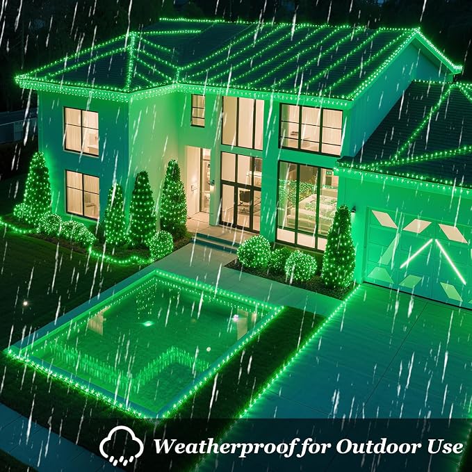 Christmas String Lights Outdoor 470FT 1500 LED Green | Dimmable, 12 Light Styles, Memory Timer, Waterproof, 29V Safe Low Voltage, Diamond-Faceted LED, Energy Efficiency