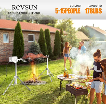 Electric Rotisserie Grill Kit, 46" Pig Lamb Spit Roaster Stand Rotisserie w/Adjustable Height,Asador de Puerco, Charcoal Spit Rod Stainless Steel for Party Barbecue, 176 Lbs Capacity