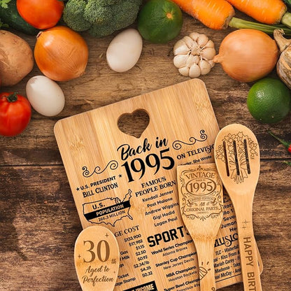 30th Birthday Gifts for Women - "Back in 1995" 30th Birthday Gifts for Men Cutting Board, Bamboo-Made Engraved "Year 1995 News" 30th Birthday Gifts