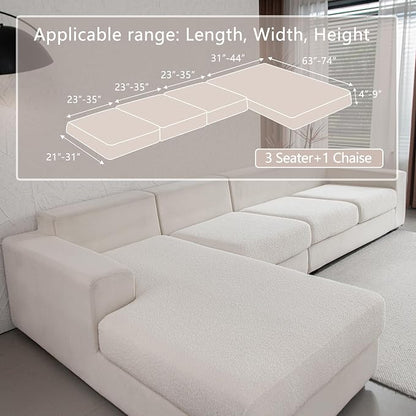 OHSIO Couch Cushion Covers for Sectional Sofa, Stretch Soft Sofa Slipcovers Washable Wear-Resistant Universal Furniture Protector for Living Room(3 Seaters Covers+1 Chaise Cover, Ivory)