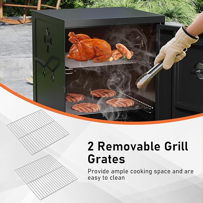 MAT EXPERT Vertical Charcoal Grills, 40" Multiple People BBQ Smoker Grill w/Removable Water Pan & Grill Grates, 4 Adjustable Air Dampers, Built-in Thermometer, Outdoor Charcoal Smoker for Backyard