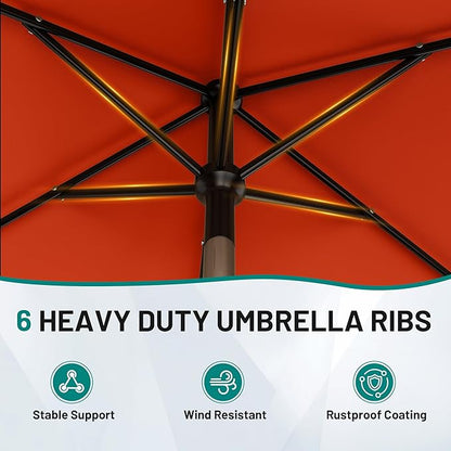 AreShark 6.5' x 10' Rectangular Patio Umbrellas for Outdoor, Outdoor Table Umbrella, Large Outdoor Patio Umbrellas with 6 Sturdy Ribs for Pool, Garden, Deck & Market (Orange)