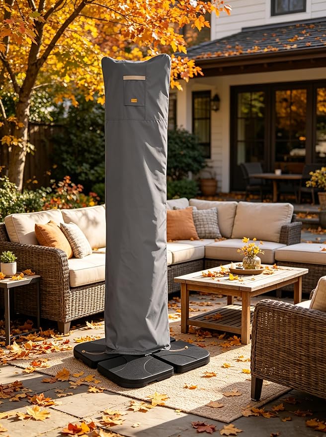 Patio Umbrella Cover for Market & Offset Umbrella,Banana Style Umbrella, Water Resistant, with Zipper and Rod (Cantilever (Dark Grey/WD), Cantilever 9'-13')