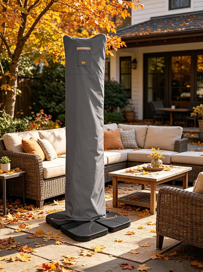 Patio Umbrella Cover for 9ft to 13ft Offset Umbrella, Water Resistant, Curved Cantilever and Straight Pole Parasol Outdoor Umbrellas Cover with Zipper and Rod