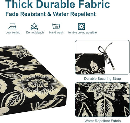 DYTXIII Set of 2 Outdoor Chair Cushions, Water Resistant 18.5"x16"x2" Square Seat Cushion for Patio Dining Chairs, High-Density Replacement Pads for Indoor Outdoor Furniture - Vines Black