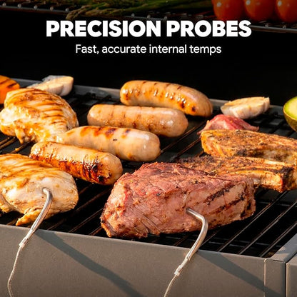 Feasto 30-Inch Heavy-Duty Charcoal Grill with Digital Temperature Control & 2 Meat Probes, Outdoor BBQ Grill with Offset Smoker, 832 Sq. In. Cooking Space for Backyard BBQ, Black & Grey