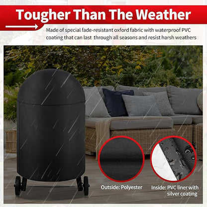 NEXCOVER Round Grill Cover - 34” Dia by 41”H BBQ Cover, Dome Smoker Cover, Waterproof &UV Resistant Barbeque Grill Cover for Outdoor Grill, Compatible for Char-Griller Akorn Kamado Grills