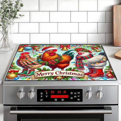 Christmas Stove Top Cover Snowman Stove Top Cover for Home Decoration Kitchen Pad Non-Stick Washable Cooktop Covers Countertop Protector Keep Stove Clean 28"x20" (Rooster)