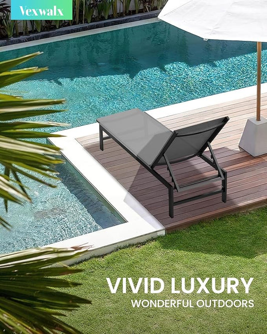 Vexwalx Outdoor Lounge Chairs Set of 2, Aluminum Patio Chaise Lounge Chairs with 5-Position Recliner, Pool Lounge Chairs for Backyard, Poolside, Deck, Lawn (Darkgray)