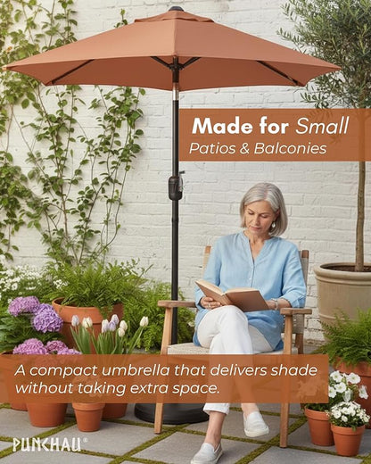 6 Ft Outdoor Patio Umbrella, Easy Open/Close Crank and Push Button Tilt Adjustment - Light Terracotta Market Umbrellas