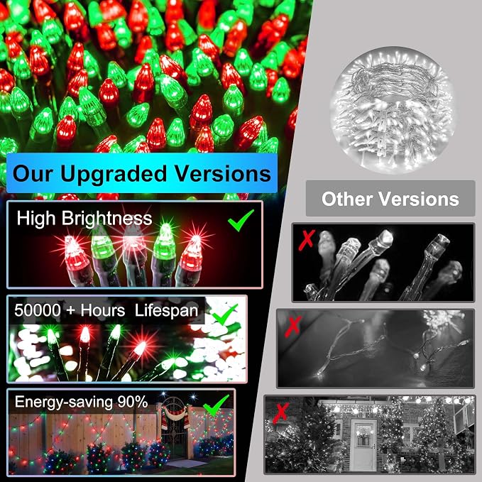 QUHUATU 750 LED 240FT Christmas String Lights, 12 Modes, Red & Green | Waterproof Plug-in LED String Lights with Timer, Memory & Dimming for Trees Fences Patios House Wedding Holiday Christmas