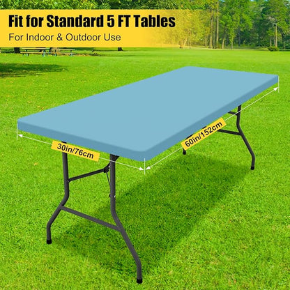 Smiry Rectangle Tablecloth, Elastic Fitted Flannel Backed Vinyl Tablecloths for 5ft Folding Tables, Waterproof Wipeable Table Covers for Indoor, Outdoor, Picnic and Camping (Aqua, 30"x60")