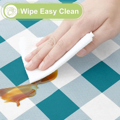 Smiry Picnic Table Cloth, Vinyl Tablecloths with Flannel Backing, 52"x70" | Waterproof Rectangle Table Cloth, Wipeable Buffalo Plaid Table Cover for Indoor and Outdoor (Turquoise & White)