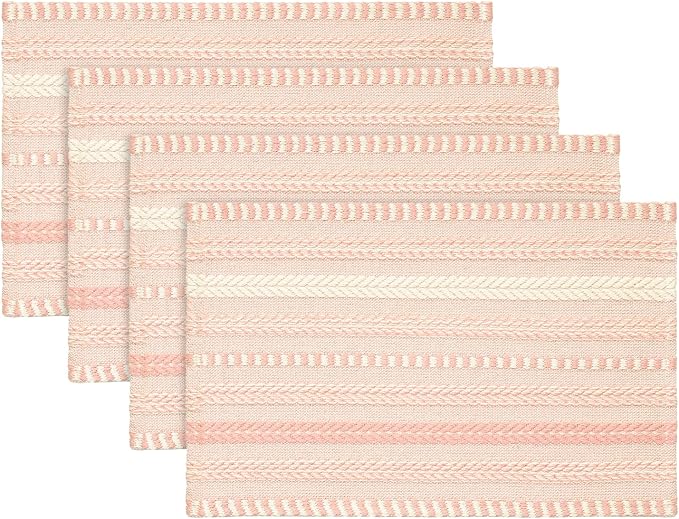 Artoid Mode Pink Farmhouse Woven Braided Stripe Placemats Set of 4,12x18 Inch Seasonal Holiday Table Mats Party Kitchen Dining Decoration