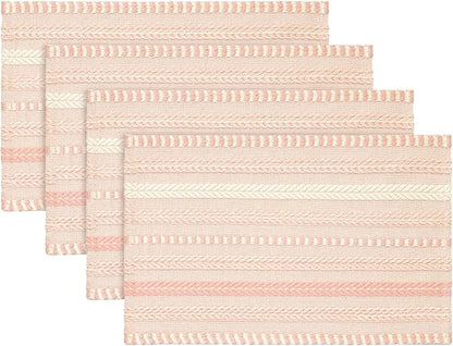 Artoid Mode Pink Farmhouse Woven Braided Stripe Placemats Set of 4,12x18 Inch Seasonal Holiday Table Mats Party Kitchen Dining Decoration