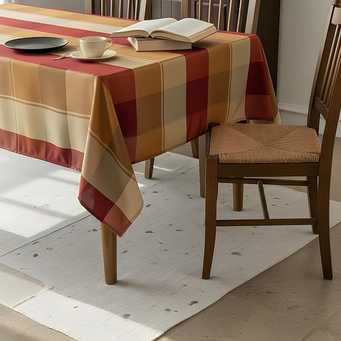 Rectangle Plaid Tablecloth for Thanksgiving, 60x84 inches Checkered Style Table Cloth Holiday Family Gathering Table Cover - Spillproof & Waterproof - Ideal for Indoor & Outdoor Use