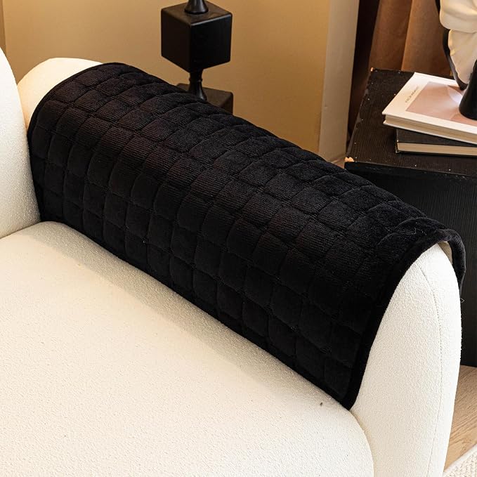 Velvet Couch Cover, Plush Sectional Sofa Cover Washable, Anti Slip Sofa Slipcover for Armrest & Backrest, Furniture Protector Covers for Pets & Kids(1PC, Black, 35.4"×35.4", Single Seater)