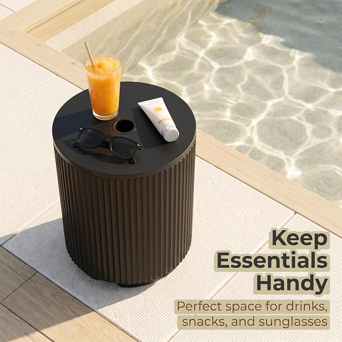 Patio Table for Umbrella, Pool Side Table, 2 Pack, Black | Adjustable Knob, 1.5Inch Umbrella Hole, All Weather Material