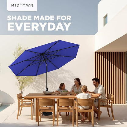 Midtown Umbrellas - 10-Year-No-Fade 9 Ft Patio Umbrella with Terylast Fabric, Auto-Tilt Aluminum Frame and 8 Reinforced Ribs for Deck, Pool, Garden & Beach - Midnight Blue Canopy, Black Pole